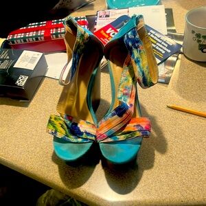 Blue floral wedges
